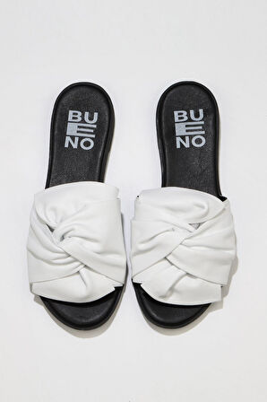 Bueno Shoes Beyaz Deri Kadın Düz Terlik 01wn5040