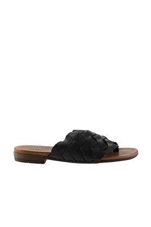 Bueno Shoes Siyah Deri Kadın Parmak Arası Terlik 01wq0501
