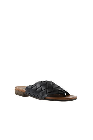 Bueno Shoes Siyah Deri Kadın Parmak Arası Terlik 01wq0501