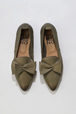 Bueno Shoes Haki Deri Kadın Düz Babet 01wr3117