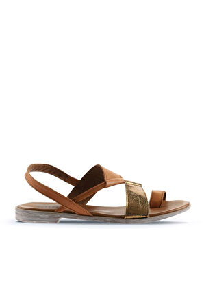 Bueno Shoes Taba Bronz Deri Kadın Parmak Arası Sandalet 01ws2513