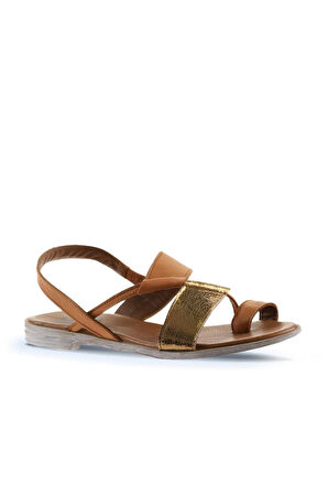 Bueno Shoes Taba Bronz Deri Kadın Parmak Arası Sandalet 01ws2513