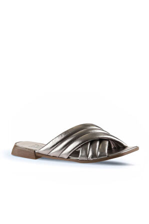 Bueno Shoes Gümüş Parlak Deri Kadın Düz Terlik 01wu1803