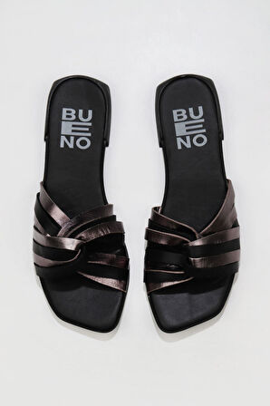 Bueno Shoes Siyah Multi Deri Kadın Düz Terlik 01wu1805