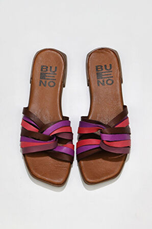 Bueno Shoes Mor Multi Deri Kadın Düz Terlik 01wu1805