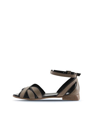 Bueno Shoes Gri Deri Kadın Düz Sandalet 01wu1809
