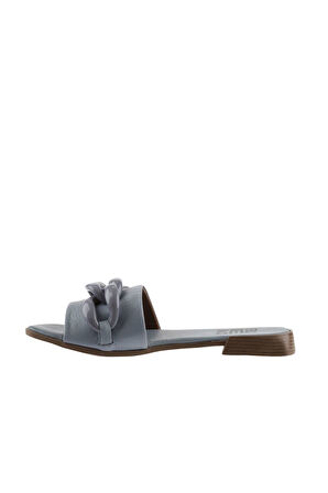 Bueno Shoes Mavi Deri Kadın Düz Terlik 01wu1815