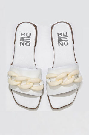 Bueno Shoes Beyaz Deri Kadın Düz Terlik 01wu1815