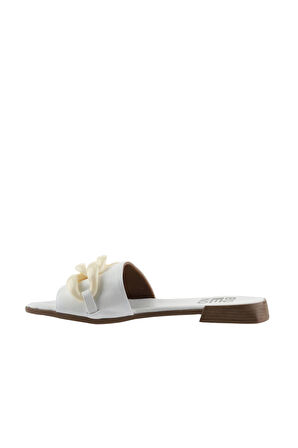 Bueno Shoes Beyaz Deri Kadın Düz Terlik 01wu1815