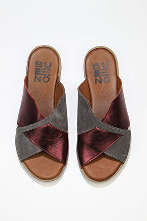 Bueno Shoes Gri Bordo Süet-deri Kadın Düz Terlik 01wu3000