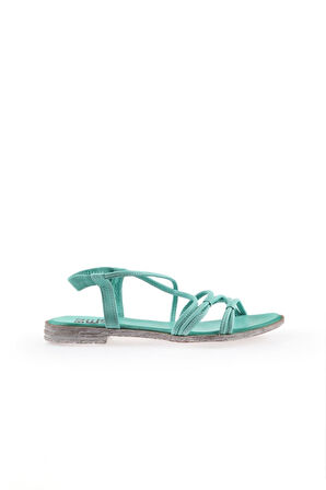 Bueno Shoes Yeşil Deri Kadın Düz Sandalet 01wu3004