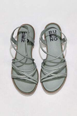 Bueno Shoes Mavi Deri Kadın Düz Sandalet 01wu3004