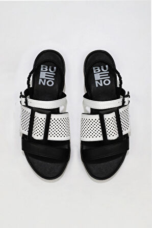Bueno Shoes Siyah Beyaz Deri Kadın Sandalet 01wu3010