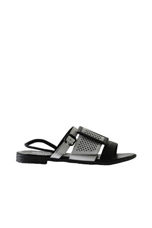 Bueno Shoes Siyah Beyaz Deri Kadın Sandalet 01wu3010