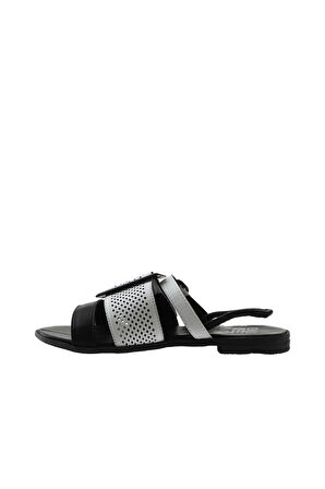 Bueno Shoes Siyah Beyaz Deri Kadın Sandalet 01wu3010
