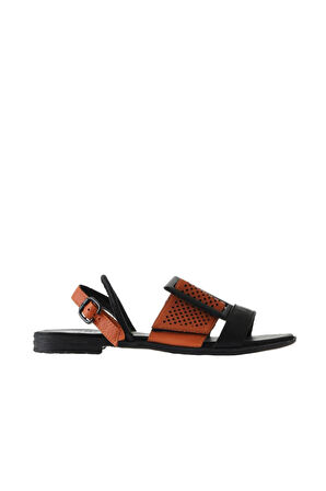 Bueno Shoes Siyah Turuncu Deri Kadın Sandalet 01wu3010