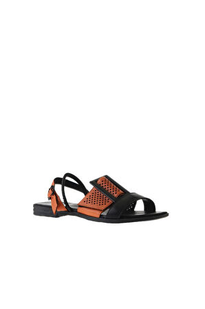 Bueno Shoes Siyah Turuncu Deri Kadın Sandalet 01wu3010