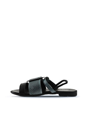 Bueno Shoes Siyah Mavi Deri Kadın Sandalet 01wu3010