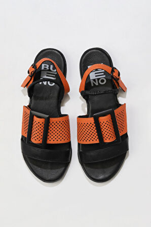 Bueno Shoes Siyah Turuncu Deri Kadın Sandalet 01wu3010