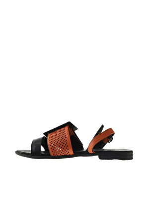 Bueno Shoes Siyah Turuncu Deri Kadın Sandalet 01wu3010