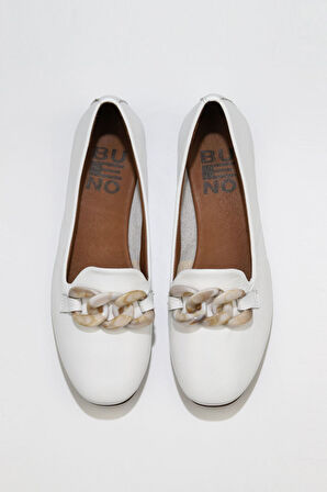 Bueno Shoes Beyaz Deri Kadın Düz Babet 01wu3600