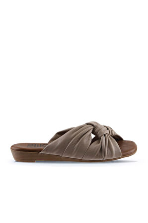 Bueno Shoes Gri Deri Kadın Düz Terlik 01wu8800