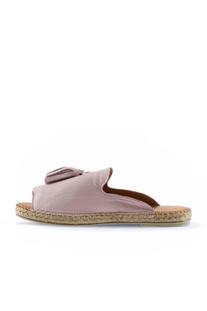 Pembe Deri Kadın Espadril Terlik