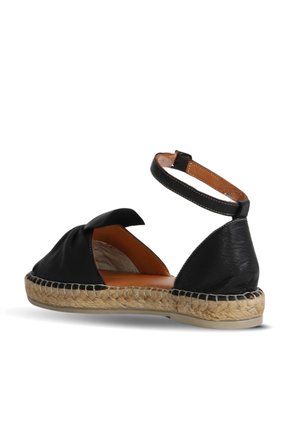 Siyah Deri Kadın Espadril Sandalet