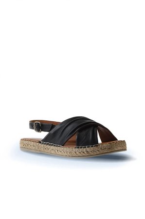 Siyah Deri Kadın Espadril Sandalet