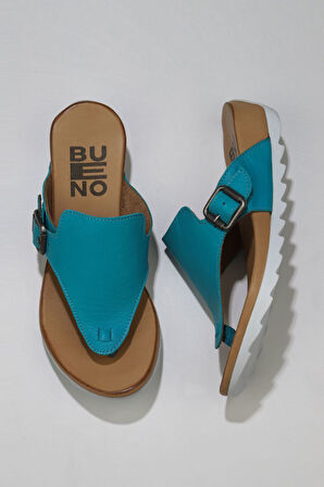 Bueno Shoes Turkuaz Deri Kadın Parmak Arası Terlik 01we0604