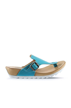 Bueno Shoes Turkuaz Deri Kadın Parmak Arası Terlik 01we0604