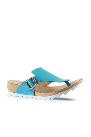 Bueno Shoes Turkuaz Deri Kadın Parmak Arası Terlik 01we0604