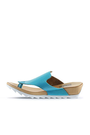 Bueno Shoes Turkuaz Deri Kadın Parmak Arası Terlik 01we0604