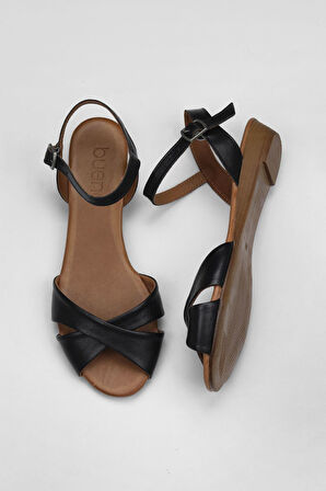 Bueno Shoes Siyah Deri Kadın Sandalet 01wn3808