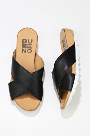 Bueno Shoes Siyah Deri Kadın Düz Terlik 01ws0502