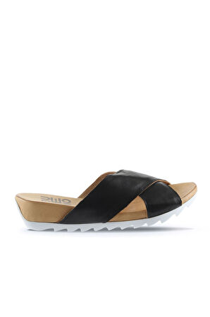 Bueno Shoes Siyah Deri Kadın Düz Terlik 01ws0502