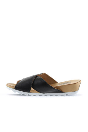 Bueno Shoes Siyah Deri Kadın Düz Terlik 01ws0502