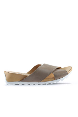 Bueno Shoes Gri Deri Kadın Düz Terlik 01ws0502