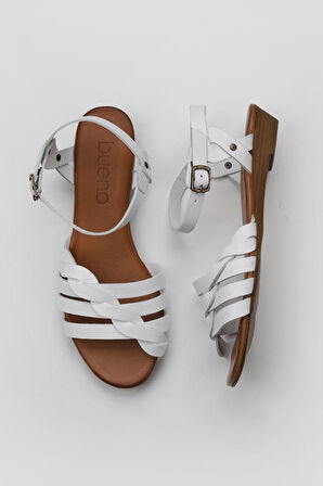Bueno Shoes Beyaz Deri Kadın Düz Sandalet 01wu3901