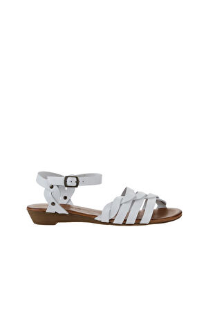 Bueno Shoes Beyaz Deri Kadın Düz Sandalet 01wu3901