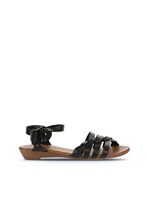 Bueno Shoes Siyah Deri Kadın Düz Sandalet 01wu3901