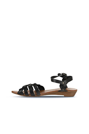 Bueno Shoes Siyah Deri Kadın Düz Sandalet 01wu3901