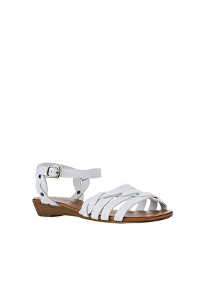 Bueno Shoes Beyaz Deri Kadın Düz Sandalet 01wu3901
