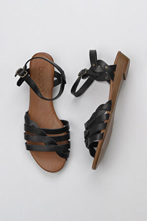 Bueno Shoes Siyah Deri Kadın Düz Sandalet 01wu3901