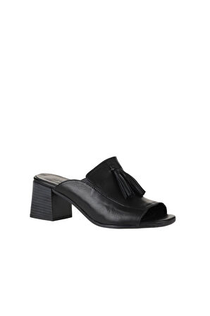 Bueno Shoes Siyah Deri Kadın Topuklu Terlik 01wn1307