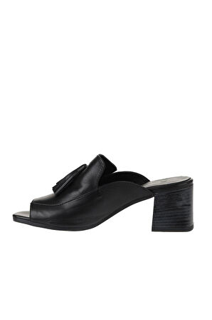 Bueno Shoes Siyah Deri Kadın Topuklu Terlik 01wn1307