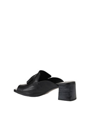 Bueno Shoes Siyah Deri Kadın Topuklu Terlik 01wn1307