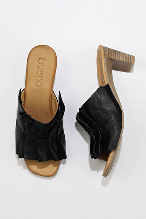 Bueno Shoes Siyah Deri Kadın Topuklu Terlik 01wn4001