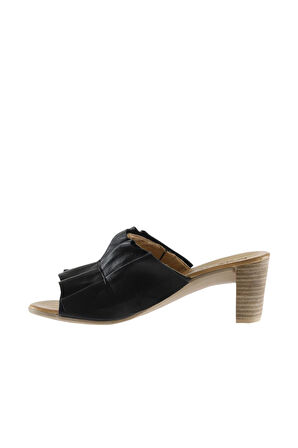 Bueno Shoes Siyah Deri Kadın Topuklu Terlik 01wn4001