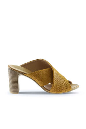 Bueno Shoes Sarı Deri Kadın Topuklu Terlik 01wn4303